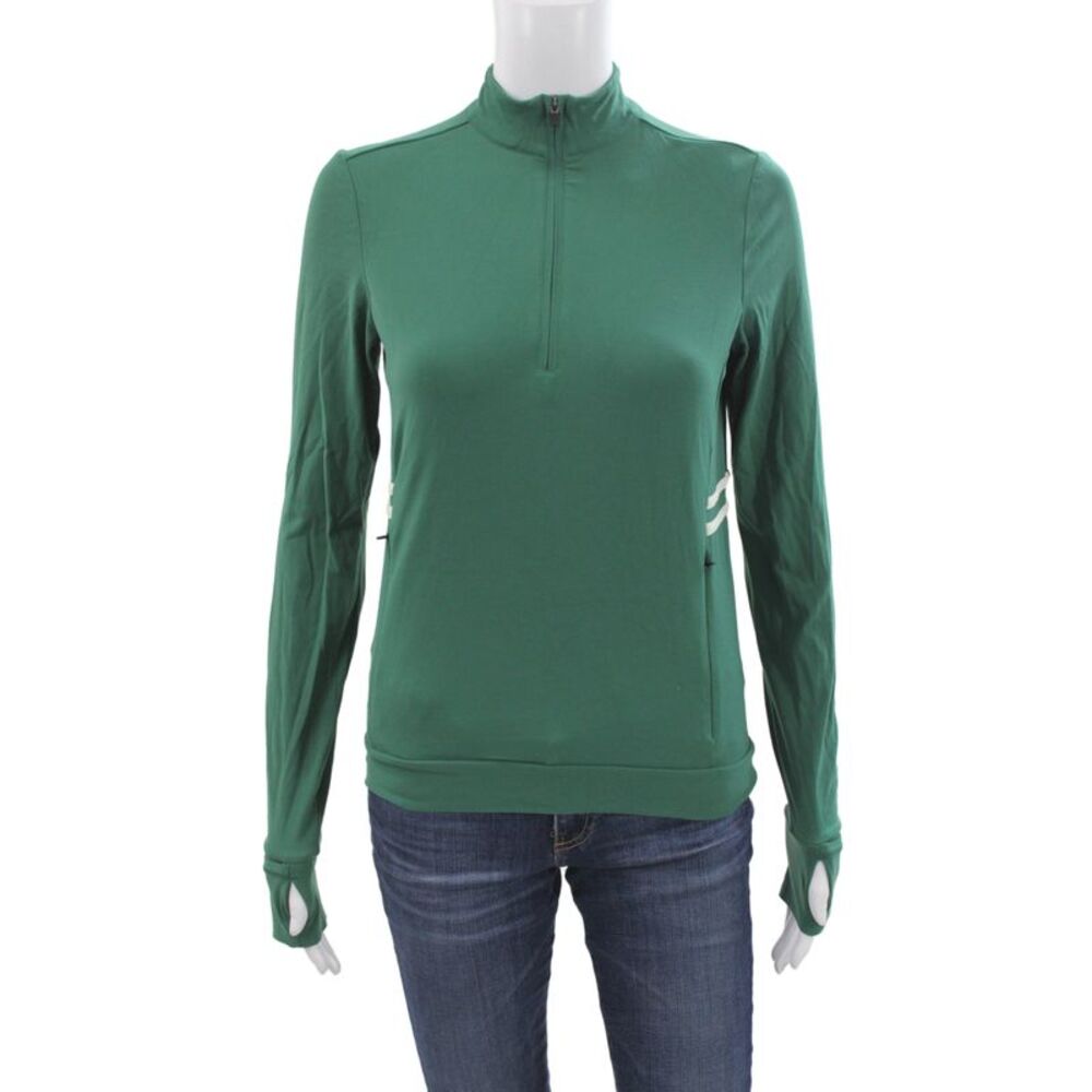 Splits 59 Women Pullover Casual Top Green Mock Neck Zip Nylon Size S